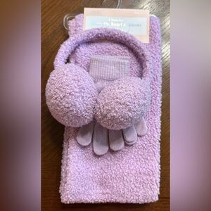 Capelli Of New York Girls Lilac 3 Piece Set Earmuff/Scarf/Gloves NWT One…